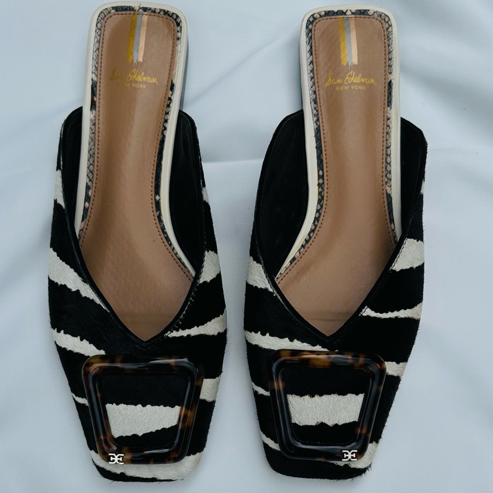 Sam Edelman Cow Hair Zebra Print Mules